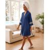 Ekouaer Womens Robe Lightweight 3/4 Sleeve Bathrobe Soft Short Knit Sleepwear with Pockets(D Azure)