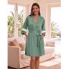 Ekouaer Womens Robe Lightweight 3/4 Sleeve Bathrobe Soft Short Knit Sleepwear with Pockets(Gray-green)