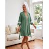 Ekouaer Womens Robe Lightweight 3/4 Sleeve Bathrobe Soft Short Knit Sleepwear with Pockets(Gray-green)
