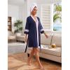 Ekouaer Womens Robe Lightweight 3/4 Sleeve Bathrobe Soft Short Knit Sleepwear with Pockets(Navy Blue)