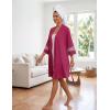 Ekouaer Womens Robe Lightweight 3/4 Sleeve Bathrobe Soft Short Knit Sleepwear with Pockets(Rose Red)