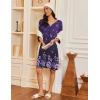 Ekouaer Zipper Robes for Women 3/4 Sleeves Housecoat Soft Nightgowns Sleepwear Mumu House Dresses with Pockets(Deep Purple Floral)