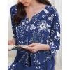 Ekouaer Zipper Robes for Women 3/4 Sleeves Housecoat Soft Nightgowns Sleepwear Mumu House Dresses with Pockets(Evening Blue Vines)