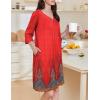 Ekouaer Zipper Robes for Women 3/4 Sleeves Housecoat Soft Nightgowns Sleepwear Mumu House Dresses with Pockets(Floral Red)