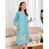 Ekouaer Zipper Robes for Women 3/4 Sleeves Housecoat Soft Nightgowns Sleepwear Mumu House Dresses with Pockets(Green White Floral)