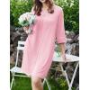 Ekouaer Zipper Robes for Women 3/4 Sleeves Housecoat Soft Nightgowns Sleepwear Mumu House Dresses with Pockets(Pink)