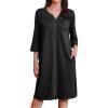 Ekouaer Zipper Robes for Women 3/4 Sleeves Housecoat Soft Nightgowns Sleepwear Mumu House Dresses with Pockets(Black)