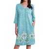 Ekouaer Zipper Robes for Women 3/4 Sleeves Housecoat Soft Nightgowns Sleepwear Mumu House Dresses with Pockets(Green White Floral)