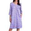 Ekouaer Zipper Robes for Women 3/4 Sleeves Housecoat Soft Nightgowns Sleepwear Mumu House Dresses with Pockets(Small Florals Purple)