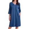 Ekouaer Zipper Robes for Women 3/4 Sleeves Housecoat Soft Nightgowns Sleepwear Mumu House Dresses with Pockets(Steel Blue)