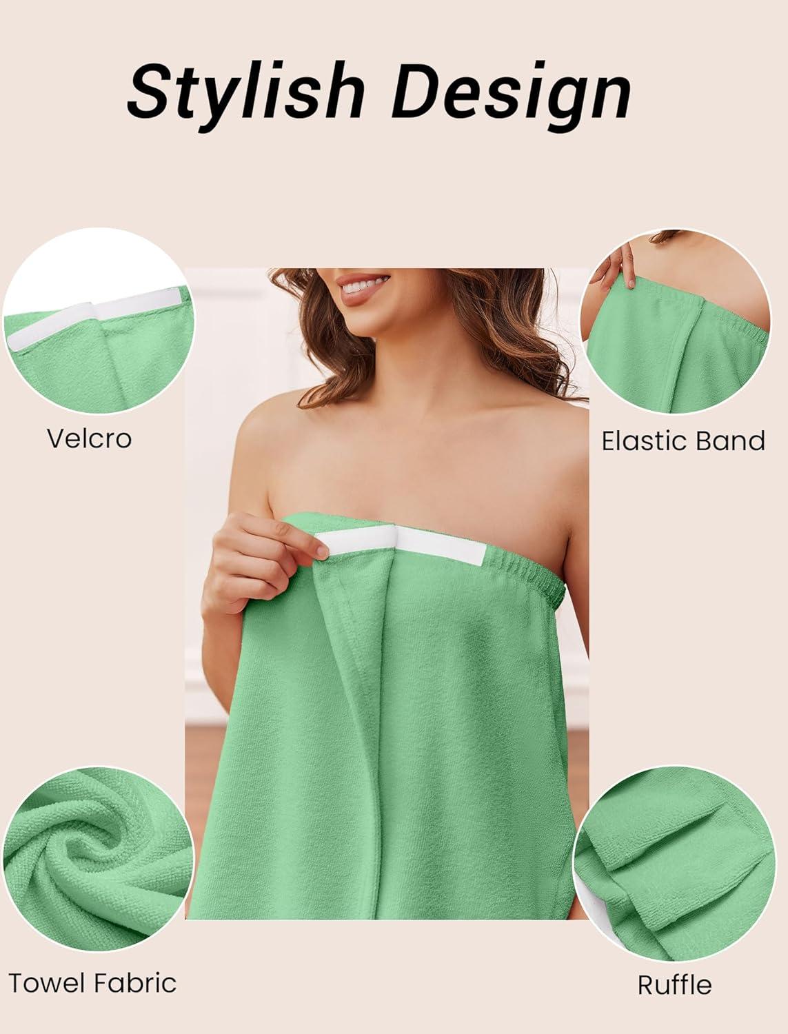 imageEkouaer Towel Wrap for Women With Velcro Ruffle Shower Wrap Spa Robes For Women Lightweight Knee Length Sauna RobeMint Green