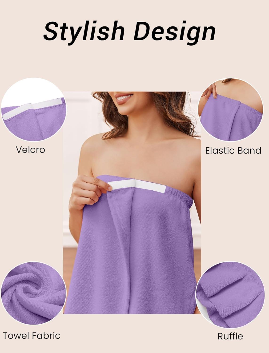 imageEkouaer Towel Wrap for Women With Velcro Ruffle Shower Wrap Spa Robes For Women Lightweight Knee Length Sauna RobePurple