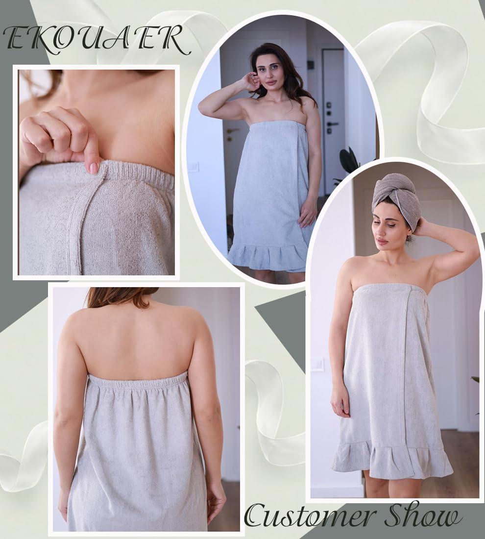 imageEkouaer Towel Wrap for Women With Velcro Ruffle Shower Wrap Spa Robes For Women Lightweight Knee Length Sauna RobePurple