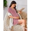 Ekouaer Nightgowns for Women Button Down Sleep Shirt Short Sleeve NightShirts Boyfriend Sleepdress Soft Pajama Dress(Peach Red)