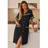Ekouaer Nightgowns for Women House Dress with Pockets Button Down Sleepshirt Short Sleeve Nightshirt Housecoat(Black)