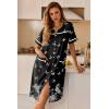 Ekouaer Nightgowns for Women House Dress with Pockets Button Down Sleepshirt Short Sleeve Nightshirt Housecoat(Black Butterfly Flower)