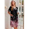 Ekouaer Nightgowns for Women House Dress with Pockets Button Down Sleepshirt Short Sleeve Nightshirt Housecoat(Black Sakura)