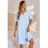 Ekouaer Nightgowns for Women House Dress with Pockets Button Down Sleepshirt Short Sleeve Nightshirt Housecoat(Blue Floral)