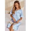 Ekouaer Nightgowns for Women House Dress with Pockets Button Down Sleepshirt Short Sleeve Nightshirt Housecoat(Blue Floral)