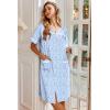 Ekouaer Nightgowns for Women House Dress with Pockets Button Down Sleepshirt Short Sleeve Nightshirt Housecoat(Blue Floral)