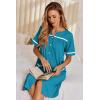 Ekouaer Nightgowns for Women House Dress with Pockets Button Down Sleepshirt Short Sleeve Nightshirt Housecoat(Blue Green)