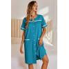 Ekouaer Nightgowns for Women House Dress with Pockets Button Down Sleepshirt Short Sleeve Nightshirt Housecoat(Blue Green)