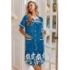 Ekouaer Nightgowns for Women House Dress with Pockets Button Down Sleepshirt Short Sleeve Nightshirt Housecoat(Blue Green Flower)