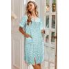 Ekouaer Nightgowns for Women House Dress with Pockets Button Down Sleepshirt Short Sleeve Nightshirt Housecoat(Green Floral)