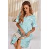 Ekouaer Nightgowns for Women House Dress with Pockets Button Down Sleepshirt Short Sleeve Nightshirt Housecoat(Green Floral)