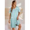 Ekouaer Nightgowns for Women House Dress with Pockets Button Down Sleepshirt Short Sleeve Nightshirt Housecoat(Green Floral)