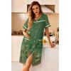 Ekouaer Nightgowns for Women House Dress with Pockets Button Down Sleepshirt Short Sleeve Nightshirt Housecoat(Green Flower)