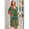 Ekouaer Nightgowns for Women House Dress with Pockets Button Down Sleepshirt Short Sleeve Nightshirt Housecoat(Green Flower)