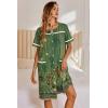 Ekouaer Nightgowns for Women House Dress with Pockets Button Down Sleepshirt Short Sleeve Nightshirt Housecoat(Green Flower)