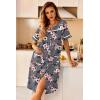 Ekouaer Nightgowns for Women House Dress with Pockets Button Down Sleepshirt Short Sleeve Nightshirt Housecoat(Grey Floral)