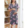 Ekouaer Nightgowns for Women House Dress with Pockets Button Down Sleepshirt Short Sleeve Nightshirt Housecoat(Grey Flower)