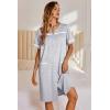 Ekouaer Nightgowns for Women House Dress with Pockets Button Down Sleepshirt Short Sleeve Nightshirt Housecoat(Grey Srtiped)