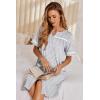 Ekouaer Nightgowns for Women House Dress with Pockets Button Down Sleepshirt Short Sleeve Nightshirt Housecoat(Grey Srtiped)