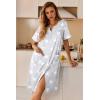 Ekouaer Nightgowns for Women House Dress with Pockets Button Down Sleepshirt Short Sleeve Nightshirt Housecoat(Grey Stars)