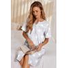 Ekouaer Nightgowns for Women House Dress with Pockets Button Down Sleepshirt Short Sleeve Nightshirt Housecoat(Grey Stars)