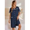 Ekouaer Nightgowns for Women House Dress with Pockets Button Down Sleepshirt Short Sleeve Nightshirt Housecoat(Navy)