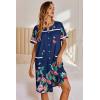 Ekouaer Nightgowns for Women House Dress with Pockets Button Down Sleepshirt Short Sleeve Nightshirt Housecoat(Navy Flower)