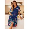 Ekouaer Nightgowns for Women House Dress with Pockets Button Down Sleepshirt Short Sleeve Nightshirt Housecoat(Navy Flower)