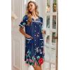 Ekouaer Nightgowns for Women House Dress with Pockets Button Down Sleepshirt Short Sleeve Nightshirt Housecoat(Navy Flower)