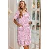 Ekouaer Nightgowns for Women House Dress with Pockets Button Down Sleepshirt Short Sleeve Nightshirt Housecoat(Pink Floral)