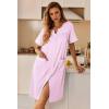Ekouaer Nightgowns for Women House Dress with Pockets Button Down Sleepshirt Short Sleeve Nightshirt Housecoat(Pink Striped)