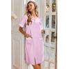 Ekouaer Nightgowns for Women House Dress with Pockets Button Down Sleepshirt Short Sleeve Nightshirt Housecoat(Pink Striped)