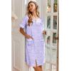Ekouaer Nightgowns for Women House Dress with Pockets Button Down Sleepshirt Short Sleeve Nightshirt Housecoat(Purple Floral)
