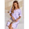 Ekouaer Nightgowns for Women House Dress with Pockets Button Down Sleepshirt Short Sleeve Nightshirt Housecoat(Purple Floral)