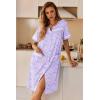 Ekouaer Nightgowns for Women House Dress with Pockets Button Down Sleepshirt Short Sleeve Nightshirt Housecoat(Purple Floral)