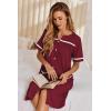 Ekouaer Nightgowns for Women House Dress with Pockets Button Down Sleepshirt Short Sleeve Nightshirt Housecoat(Wine Red)